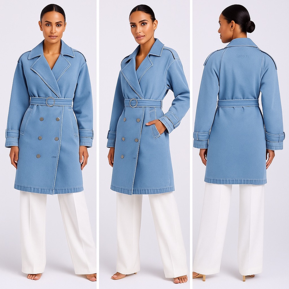 Trench Coat Double-Breasted Pocket Denim Coats